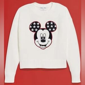 Disney Women's White and Black Mickey Mouse Sweater